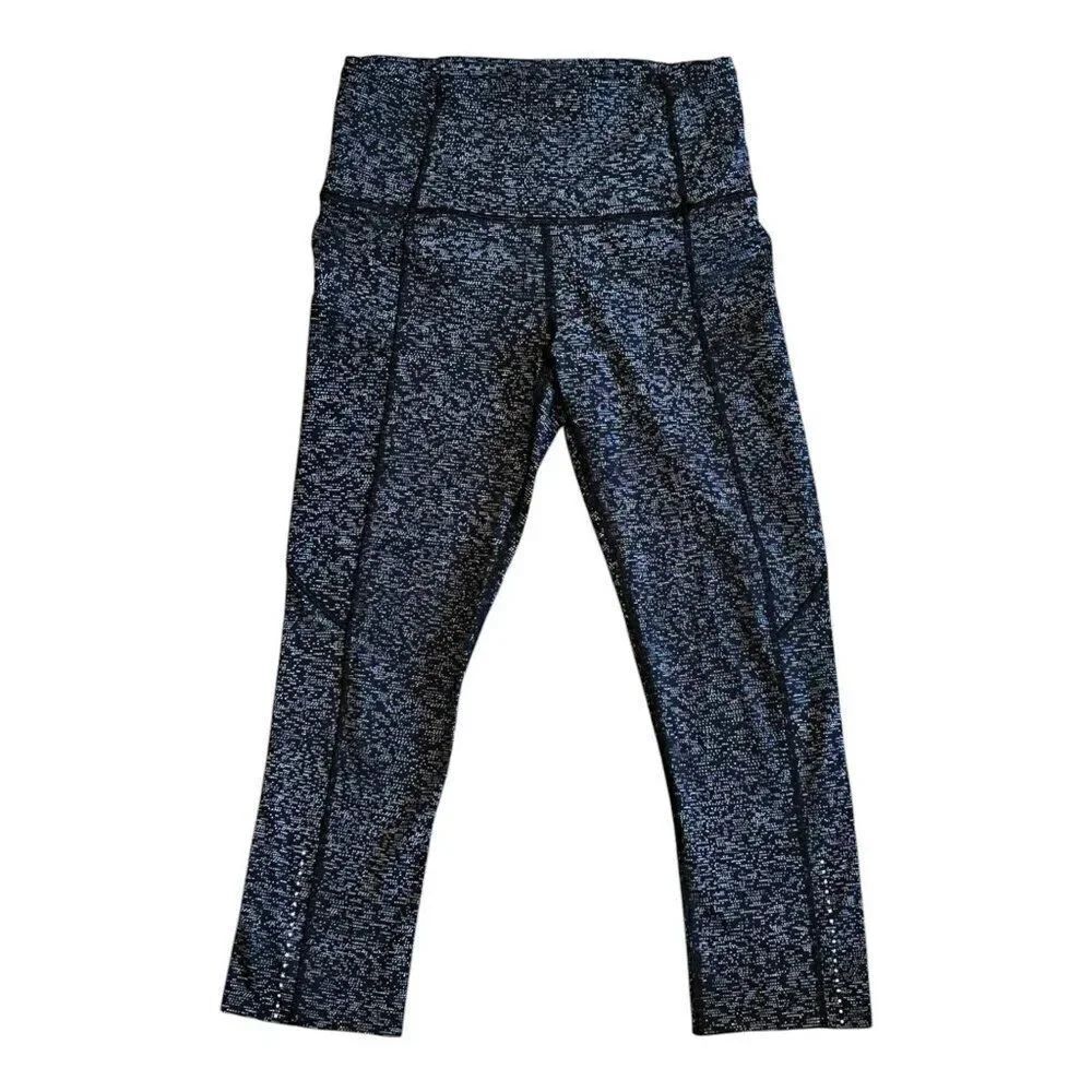Lululemon Black White Polka Dot Wunder Under High-Rise Crop 21" Size 4